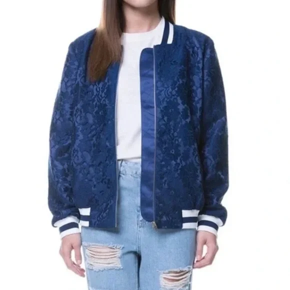 English Factory Bomber Varsity Lace Shell Jacket Womens Sz M NWT* - Picture 1 of 14